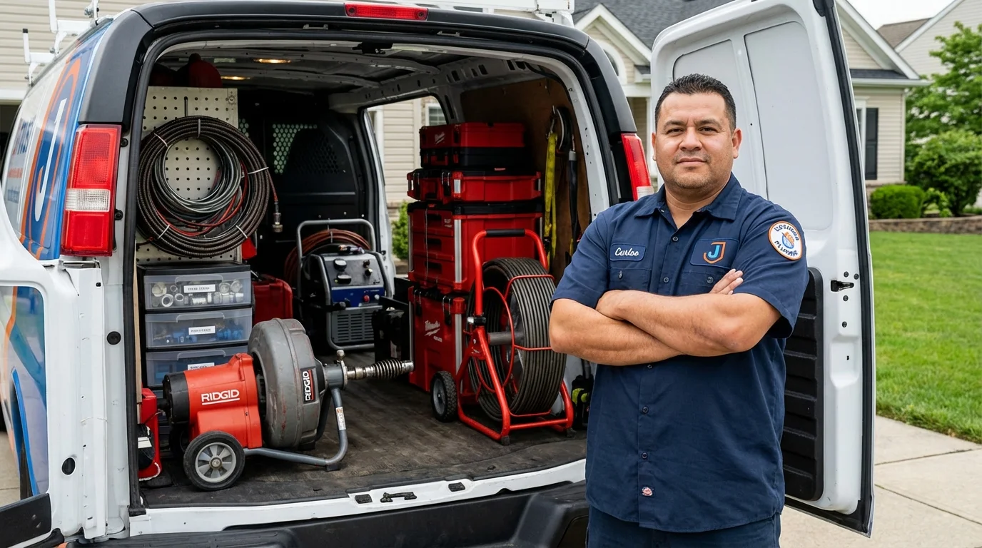 Professional drain cleaning equipment and Johns Plumbing LLC plumber in Forest